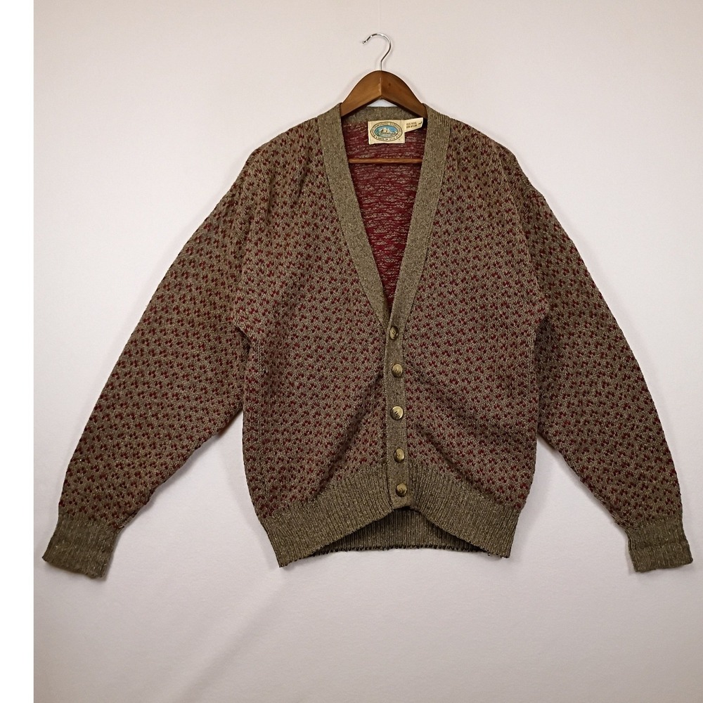 Grandpacore Environmental Clothing Co Mens Large Green Wool Birdseye Cardigan